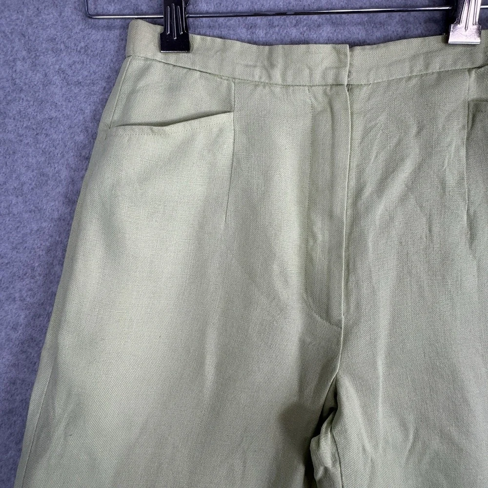 Talbots Petites Irish Linen Trousers Size 2P Light‎ Green Lined Straight Leg VTG